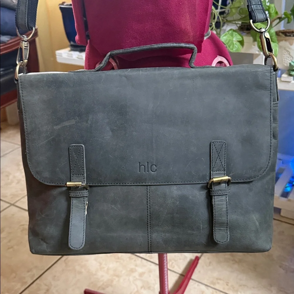 HLC Leather Unisex Real Leather Messenger Bag for Laptop Briefcase Satchel.